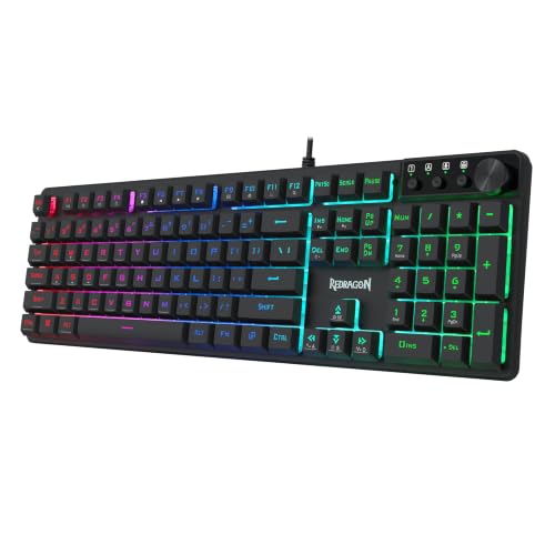 Redragon K521-E Gaming Keyboard with Knob, RGB 104 Keys Wired Keyboard | Mechanical Feeling Keyboard, 12 Multimedia Keys, Anti-Ghosting, Programmable Software, Compatible with PC, PS4/5, Xbox - color: Matte Black