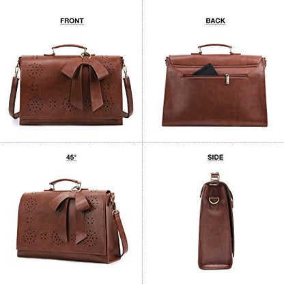 ECOSUSI Women's Briefcase Vegan Leather Laptop Bag for Work Shoulder Computer Satchel Bag with Detachable Bow - color: L-coffee