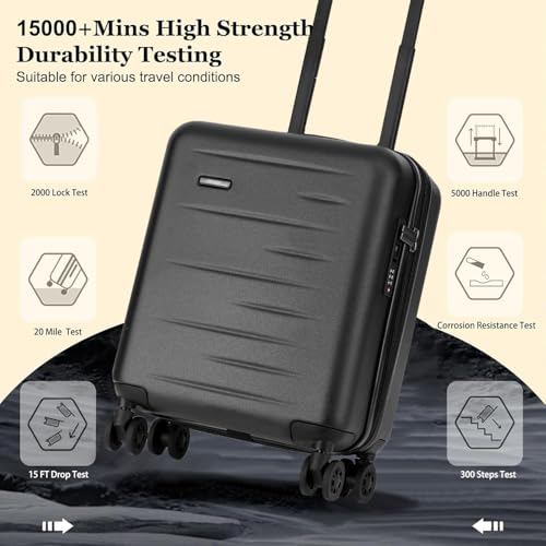 CENSIEN 16 Inch Underseat Carry On Luggage Airline Approved, Expandable Lightweight ABS+PC Hard Shell Suitcases with 360° Spinner Wheels, TSA Lock, YKK Zipper, for Business Weekender (Black, 1 PC) - color: Black, size: Underseat - 16 Inch - EXT