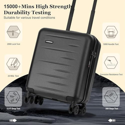CENSIEN 16 Inch Underseat Carry On Luggage Airline Approved, Expandable Lightweight ABS+PC Hard Shell Suitcases with 360° Spinner Wheels, TSA Lock, YKK Zipper, for Business Weekender (Black, 1 PC) - color: Black, size: Underseat - 16 Inch - EXT