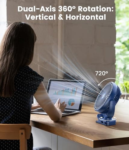 8" Clip on Fan, 20000mAh Rechargeable Fan Battery Portable, Strong Airflow | 3 Speeds, USB Fan Small Desk Fan Personal Quiet Fan for Office, Stroller, Bedroom, Camping, Gifts for Men, Blue - color: Blue