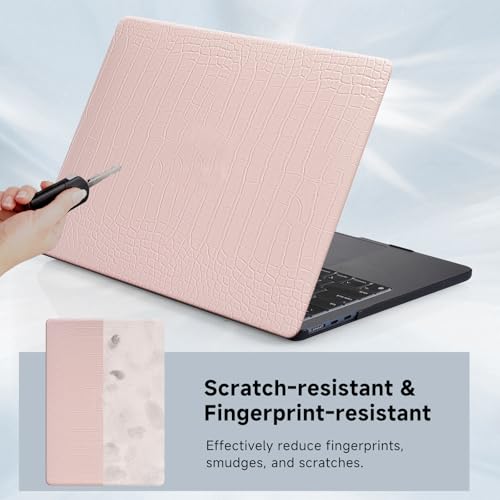 Funut for MacBook Air 13.6 inch Case M5 M4 M3 M2 2022-2024 2025 2026 Release A3449 A3240 A3113 A2681 with Touch ID, Crocodile MacBook Air 13 M5 Leather Hard Shell Case & Keyboard Cover,Pink - color: 01Pink, size: 2022-2026 MacBook Air 13.6 inch M2 M3 M4 M