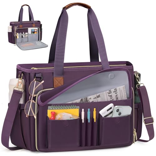 RAINSMORE Teacher Tote Bag 15.6 inch Laptop Bag for Women Work Bags Nurse Bag Lightweight Laptop Tote Computer Briefcase - color: Deep Purple