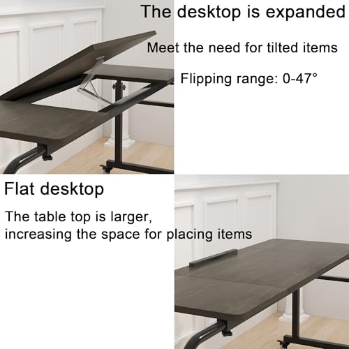 TigerDad Tilt Overbed Table with Wheels, Height Adjustable Rolling Desk for King Queen Bed, Tilting Laptop Cart Mobile Computer Workstation, Dekuwood - color: Tilt Overbed Table- Dekuwood