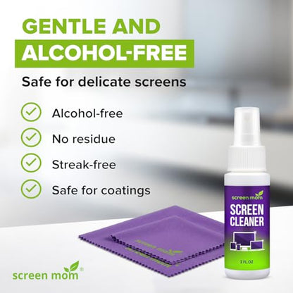 Screen Cleaner Spray 2oz Bottle for TV, Car, Laptop & Computer | Streak-Free Formula, Glass & OLED Safe, Alcohol and Ammonia Free Formula, Includes 2 Microfiber Cloths, Travel-Friendly Size - size: 2oz
