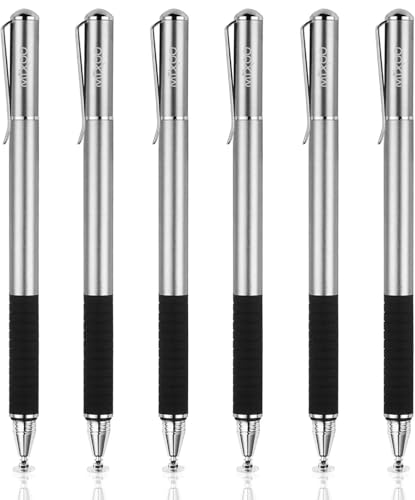 Mixoo Universal Stylus Pen for Touchscreen iPhone iPad Android Tablet Apple Kindle Switch Chromebook Galaxy All Touch Screens, Disc & Fiber Tip 2 in 1 Stylus Pens for Touch Screens (6 Pack Grey) - color: 6 Space Grey