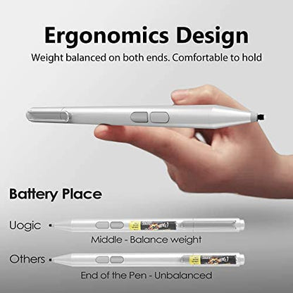 Uogic Pen for Microsoft Surface, 90-Day Battery Life, Smooth Writing, Palm Rejection, 1024 Levels Pressure, Flex & Soft HB Nib, for Surface (Pro, Studio, Book, Laptop, Go) - color: Silver
