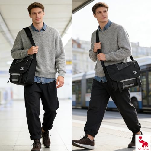 OIWAS 14" Laptop Messenger Bag for Men, Laptop Satchel Crossbody Bag, Black | Water-repellent polyester; thick padded laptop compartment; large capacity crossbody shoulder bag for work, travel & daily - color: 14 Inch-black