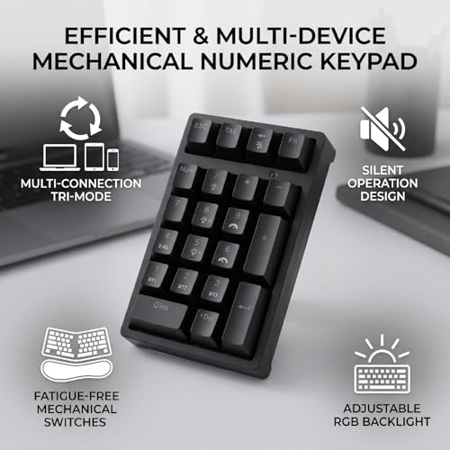 Zunate Mechanical Numeric Keypad, Wireless Bluetooth RGB Backlit, 21 Keys 3 Mode 2.4G USB Type C, Wired Numeric Number Pad for Cashier Accounting Data Entry Laptop Desktop