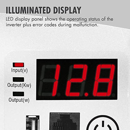 Wagan EL3732 1250W Slimline Plus AC to DC Power Inverter 1250 Watt TrueRated Continuous 2600 Watt Surge Power DC 12V to AC 110V Illuminated Display 2 AC Outlets and 2A USB Charging Port - size: 1250W