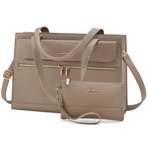 Laptop Bag for Women Leather Laptop Tote Bag Large Computer Bag Waterproof Business Office Work Bag - color: Pinkish, size: 15.6 Inch