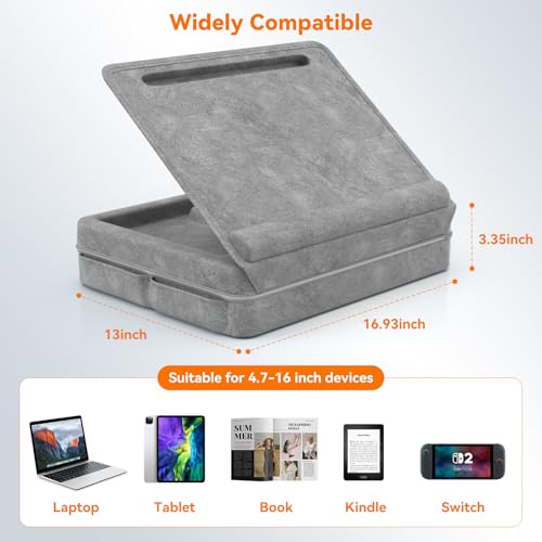 KDD Laptop Lap Desk with Cushion, Laptop Table with Storage for Bed & Sofa, Adjustable Lap Pillow Stand with Anti-Slip Strip & Cell Phone/Tablet Slot for Home Office College