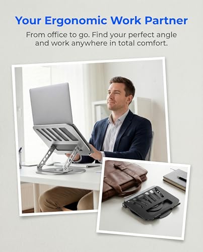 Compatible 360° Rotating Adjustable Laptop Stand, Fully Foldable Dual Rotary Shaft Laptop Riser Portable Standing Desk, Fits MacBook & All 10-15 Inch Laptops - Black - color: Black, size: 9.06 IN
