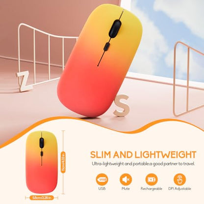 Wireless Bluetooth Mouse,LED Dual Mode Rechargeable Silent Slim Laptop Mouse,Portable(BT5.2+USB Receiver) Dual Mode Computer Mice,for Laptop,Desktop Computer,ipad Tablet,Phone,Mac(Rosy glow red) - color: Gradient Rosy glow red