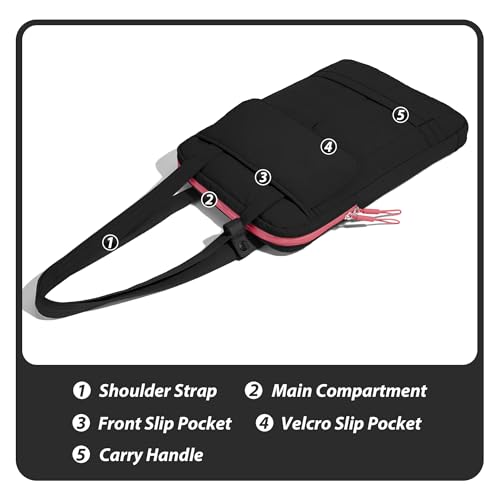 15.6 Inch Puffy Laptop Sleeve with Handle for Women Men, Black | Compatible with Macbook Pro/Air/Neo Laptops, Laptop Case with Luggage Strap, Vertical Quilted Shoulder Bag for Travel Work - color: Black