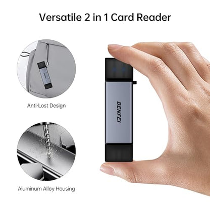 BENFEI SD Card Reader, USB C to SD Micro SD Card Memory Card Adapter Dual Slot Compatible with iPhone 15 Pro/Max, MacBook Pro/Air 2023, iPad Pro, iMac, S23, XPS 17, Surface Book 3 and More - color: 2in1