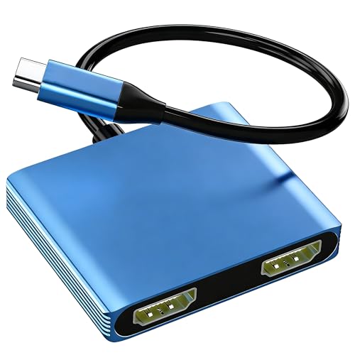 USB C to Dual HDMI Adapter 4K@60Hz, Type C to HDMI Splitter for Extended Display, Dual Monitor Adapter for Laptop, Thunderbolt 4/3 Compatible with MacBook, Dell XPS 13/15, HP,(Mac OS ONLY Mirror Mode)