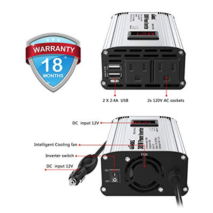 300W Power Inverter DC 12V to 110V AC Car Inverter with 4.8A Dual USB Car Adapter with LED Display - size: 300 W - 110V