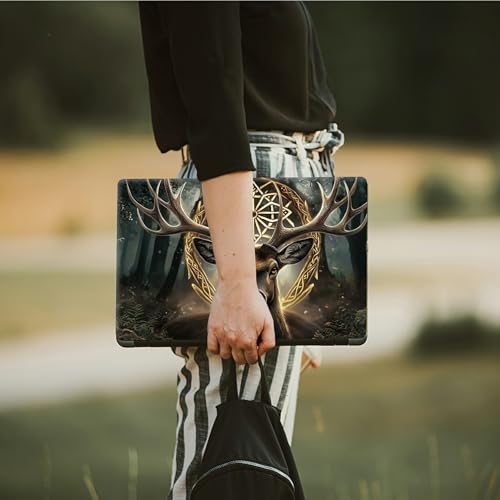 Laptop Skin Sticker Decal, Universal Protective Cover Fit 12 13 14 15.6 Inch Notebook, Reusable Water-Resistant Vinyl Decal w/ 2 Wrist Pads for Business Travel Office, Art Deer Head - color: Art Deer Head