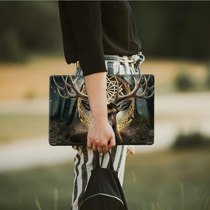 Laptop Skin Sticker Decal, Universal Protective Cover Fit 12 13 14 15.6 Inch Notebook, Reusable Water-Resistant Vinyl Decal w/ 2 Wrist Pads for Business Travel Office, Art Deer Head - color: Art Deer Head