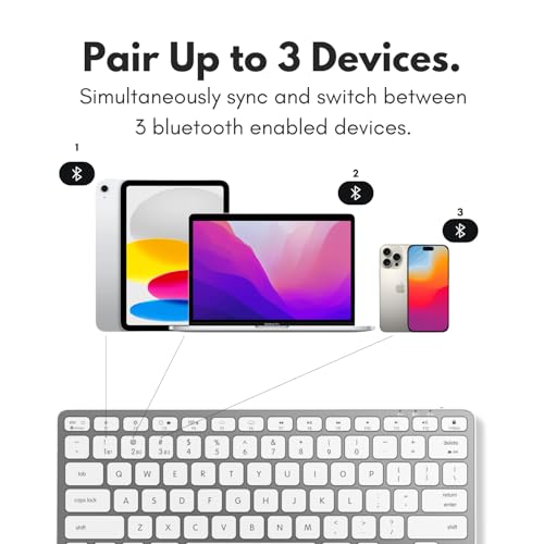 Macally Compact Backlit Bluetooth Keyboard for Mac – Space-Saving, Rechargeable Multi-Device Compatible Apple Wireless Keyboard for MacBook Pro/Air, iMac, Mac mini - color: Silver