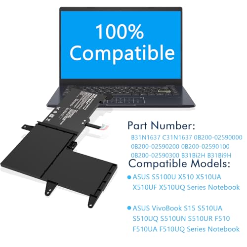 B31N1637 C31N1637 Laptop Battery Replacement for ASUS Vivo Book 15 X510 X510UAR X510UA X510UF X510UQ S15 S510UA S510UF S510UN S510UR S510U 42Wh 11.4V - color: B31N1637
