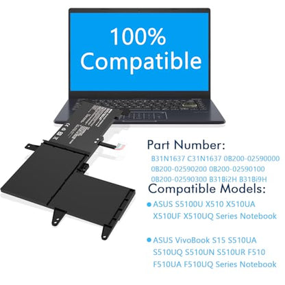 B31N1637 C31N1637 Laptop Battery Replacement for ASUS Vivo Book 15 X510 X510UAR X510UA X510UF X510UQ S15 S510UA S510UF S510UN S510UR S510U 42Wh 11.4V - color: B31N1637