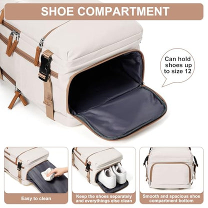 suwasp Travel Backpack Simple Durable Carry On Backpack with Shoe Compartment, Personal Item Travel Bag Flight Approved, Water Resistant Laptop Backpack for Women Men Weekender Business, Beige - color: Cream Color