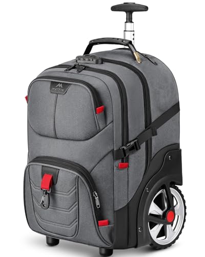 MATEIN Rolling Laptop Bag with Larger Wheels, 17 Inch Spacious Roller Back Packs with Anti Theft Lock for Adults Men, Heavy Duty Rolling Large Carry On Luggage for Office Work Travel, Grey - color: Grey