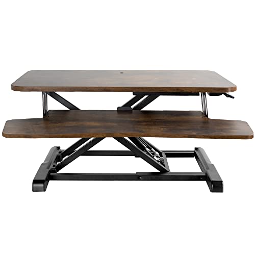 VIVO 28 inch Desk Converter, K Series, Height Adjustable Sit to Stand Riser, Dual Monitor and Laptop Workstation with Keyboard Tray, Rustic Vintage Brown Top, Black Frame, DESK-V028KN - color: Vintage Brown, size: 28"