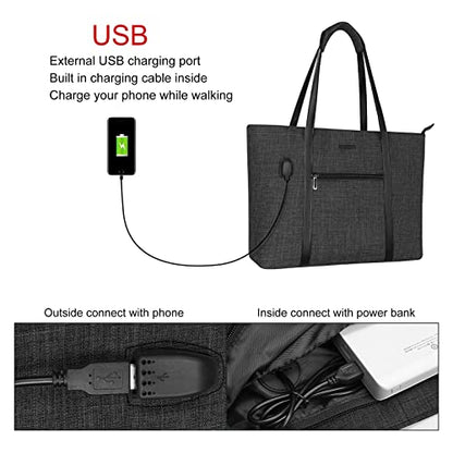 MOSISO USB Port Laptop Tote Bag for Women,Compatible with MacBook, 17-17.3 inch Notebook and Chromebook, Work Travel Business Computer Bag with Small Purse, Black - color: Black