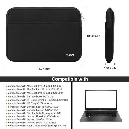 MOSISO Laptop Case 13-14 inch, 13.3 inch Laptop Sleeve Bag Compatible with MacBook Air 13 13.6/Pro/Neo 13/Pro 14, HP Dell ASUS Lenovo,Neoprene Carrying Case with Horizontal Pocket, Black - color: Black