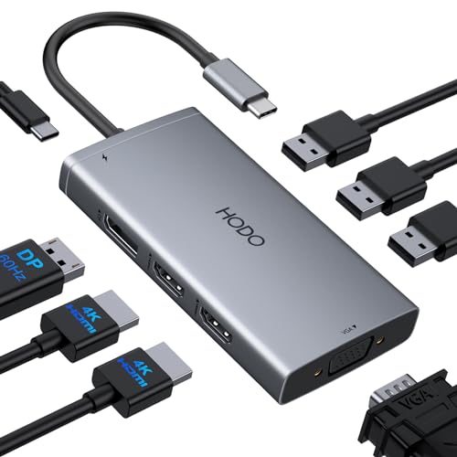 USB C Docking Station Dual Monitor for HP,Laptop Docking Station 3 Monitors | USB C Hub Quad Display USB C Adapter to 4K HDMI+DP+VGA,3USB 2.0,PD,USB C Dock Dongle 8 in 1 Computer Docking Station for Dell