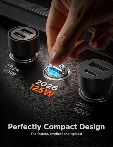 JOYROOM 2-Pack USB C Car Charger [Flush & Pull Ring] 65W PD + 60W QC Dual-Port Car Cigarette Lighter Charger, Fast Car Charger for iPhone 17/16/15 Series, Galaxy S26/25/24, MacBook Air, iPad and More