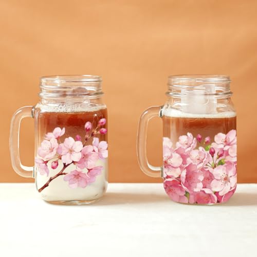 Peacoblue UV DTF Cup Wraps Transfer Stickers Cherry Blossom Pattern, 10 Sheets Waterproof Custom Vinyl Transfer Sticker 16oz Coffee Glass Cup Tumbler Bottle Mug Decals for Men Women - style: Cherry Blossom