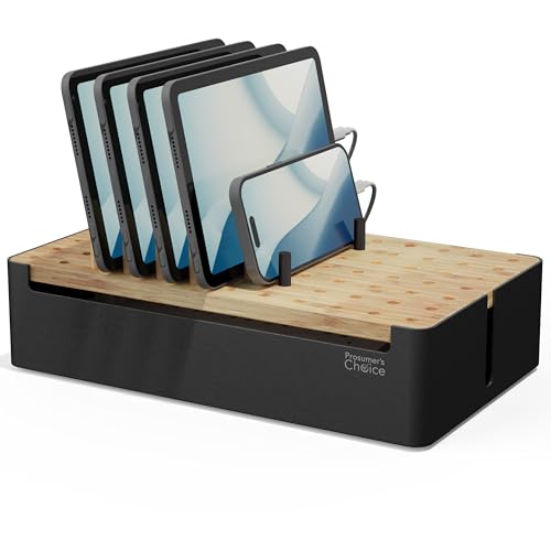 Prosumer's Choice Bamboo Charging Station for Multiple Devices - Wood Device Dock, Organizer Suitable Apple & Android Cell Phone, Tablet, iPad Cables Not Included, Metal & Bamboo Black - color: Metal & Bamboo Black