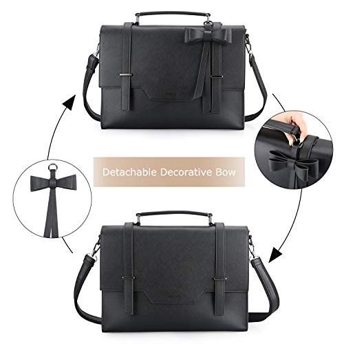 ECOSUSI Laptop Messenger Bag Women Briefcase 15.6 inch Laptop Satchel Handbags - color: Black