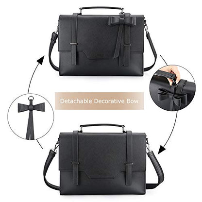 ECOSUSI Laptop Messenger Bag Women Briefcase 15.6 inch Laptop Satchel Handbags - color: Black