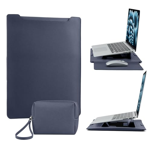 15-16 Inch Protective Laptop Sleeve with Stand, for MacBook Pro/MacBook Air | for MacBook Air 15" M5~M2; MacBook Pro 16" M5~M1, Pro/Max, Surface/ASUS/Lenovo, PU Leather Laptop Case (15"-16" Blue) - color: Blue, size: 15-16 Inch