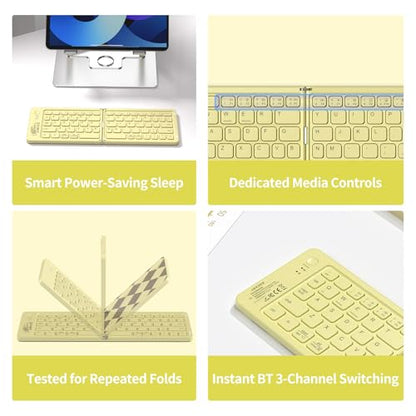 Foldable Bluetooth Keyboard with UV Printing Technology Rechargeable Keyboards,Compact Wireless Travel Keyboards for iPad, Smartphone, Tablet and Laptop - Z1 Coffee - color: Z1 Coffee
