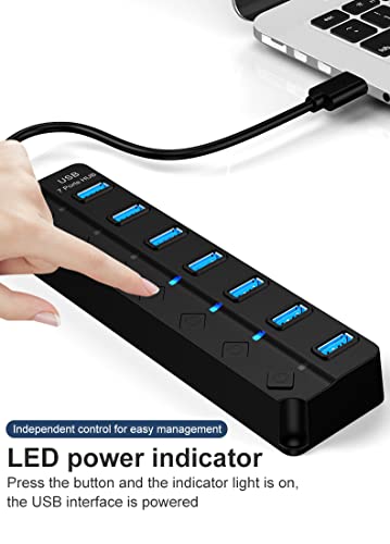 Tianle USB Hub, 7-Port USB 3.0 Ultra Slim Data Hub with Individual LED Power Switches Compatible with MacBook Air, iMac, Surface Pro, Laptop, USB Flash Drives, Mobile HDD - size: 7Port Switches