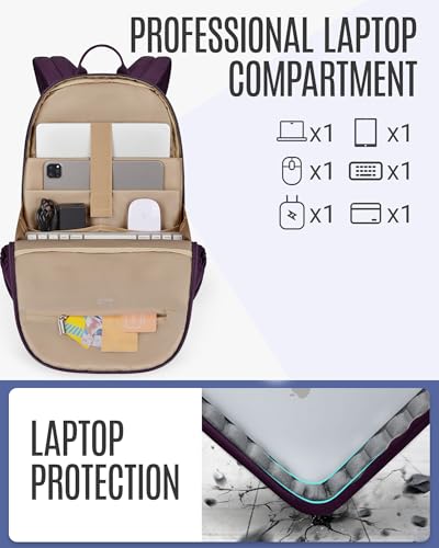 Travel Backpack for Women, 15.6 Inch, Purple | Laptop Backpack, USB Charging Hole, Water Resistant, Large Capacity, College Bookbag - color: Purple, size: 15.6 Inch without Wheels