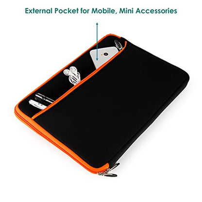 Travel Neoprene 13" Laptop Sleeve with Water Resistant Protection, Front Pocket - Compatible with SurfaceBook (Orange) - color: Black/Orange