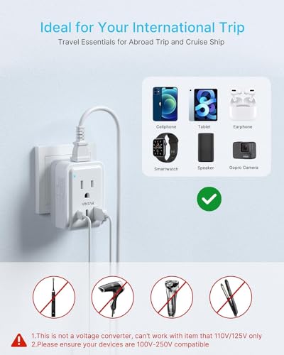 VINTAR Foldable Italy Travel Plug Adapter, 2 Pack Type L Adapter with USB-C | 2 Outlets, 3 USB Ports, 3 Prong Grounded Plug, Power Adapter for US to Italy Rome Chile Uruguay Libya - style: Type L - Italy Chile