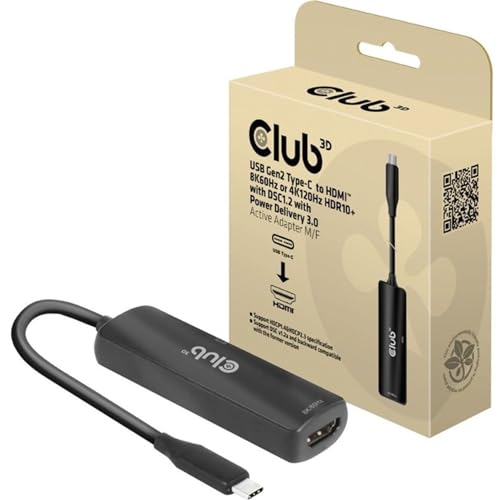 Club 3D CAC-1588 USB Gen2 Type-C to HDMI 8K60Hz or 4K120Hz HDR10+ with DSC1.2 with Power Delivery 3.0 Active Adapter M/F - style: Active Adapter M/F
