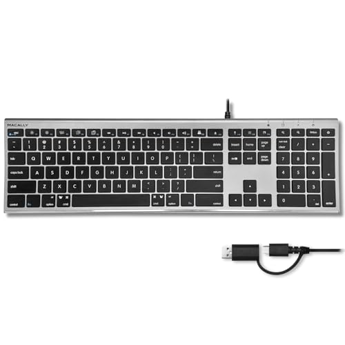 Macally Wired Keyboard for Mac (Upgraded Dual USB A + C Plug) - USB C Keyboard - Ultra Slim, 20 Shortcuts, 110 Scissor Keys - Compatible with Apple MacBook Pro/Air, Mac mini, iMac, iPad - Space Gray - color: Space Gray