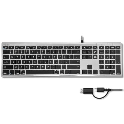 Macally Wired Keyboard for Mac (Upgraded Dual USB A + C Plug) - USB C Keyboard - Ultra Slim, 20 Shortcuts, 110 Scissor Keys - Compatible with Apple MacBook Pro/Air, Mac mini, iMac, iPad - Space Gray - color: Space Gray
