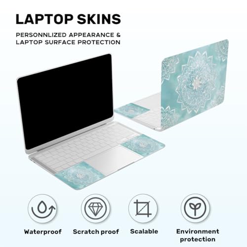 Mandalas Laptop Skin Sticker Decal PVC Vinyl Sticker Notebook PC Protector Waterproof Scratch Resistant Laptop Skin for 12.1 13 13.3 13.6 14 15 15.3 16 Inch Bohemian Turquoise Style - color: Turquoise Bohemian