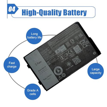 34Wh J7HTX 7XNTR Laptop Battery Replacement for Dell Latitude 7202 7212 7220 Rugged Extreme Tablet T03H T03H002 T03H003 Series 02JT7D 2JT7D FH8RW J82G5 VW5Y4 451-BBOR 451-BCCO 451-BCDH 7.6V 4342mAh - size: 4.28*2.48*0.52 inch J7HTX