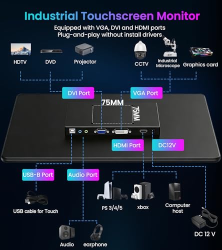 15.6" Touchscreen Monitor,VGA DVI HDMI VESA for Industrial (dark black) | 10-point touch,Quick response,Dual-Speaker,178°viewing angle,400nits,2000:1,72%NTSC,IPS,remote control,PC,Laptop,RPi,POS - color: dark black